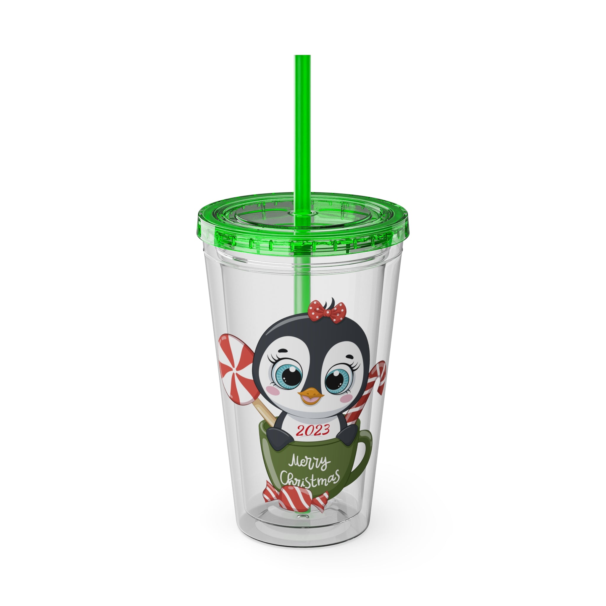 Christmas Tumbler with Straw, 16oz - Penguin R