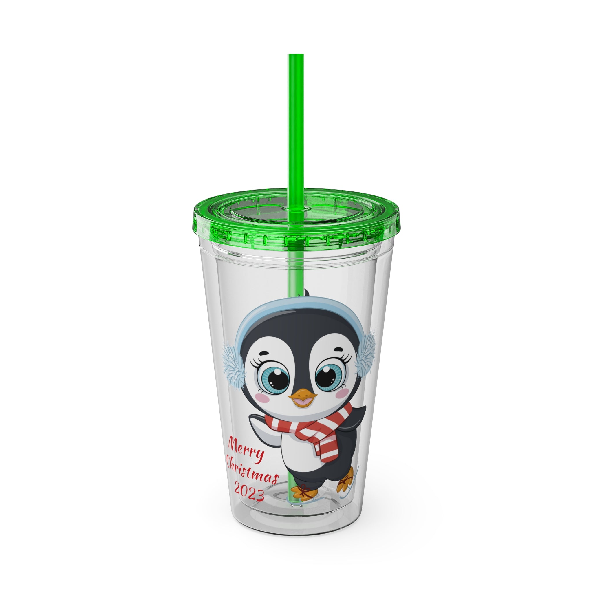 Christmas Tumbler with Straw, 16oz - Penguin T