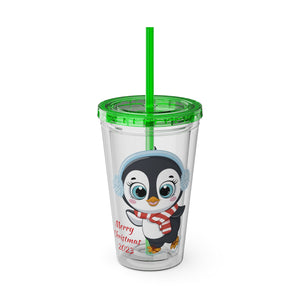 Christmas Tumbler with Straw, 16oz - Penguin T