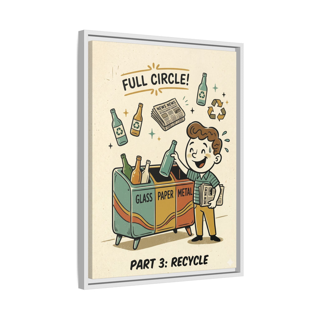 Retro Sustainability Art Print Trio: Reduce, Reuse, Recycle | Mid-Century Modern Eco Wall Decor Set of 3 (Framed) - Part 3 (Recycle)