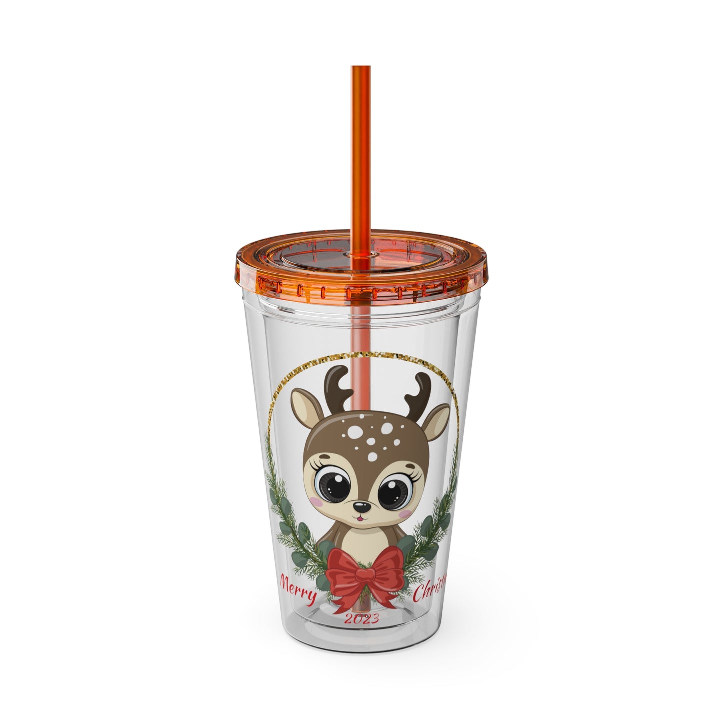 Christmas Tumbler with Straw, 16oz - Reindeer S