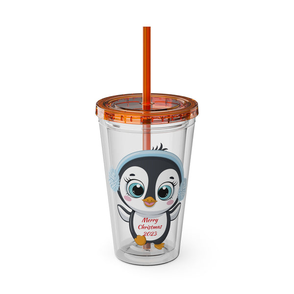 Christmas Tumbler with Straw, 16oz - Penguin M