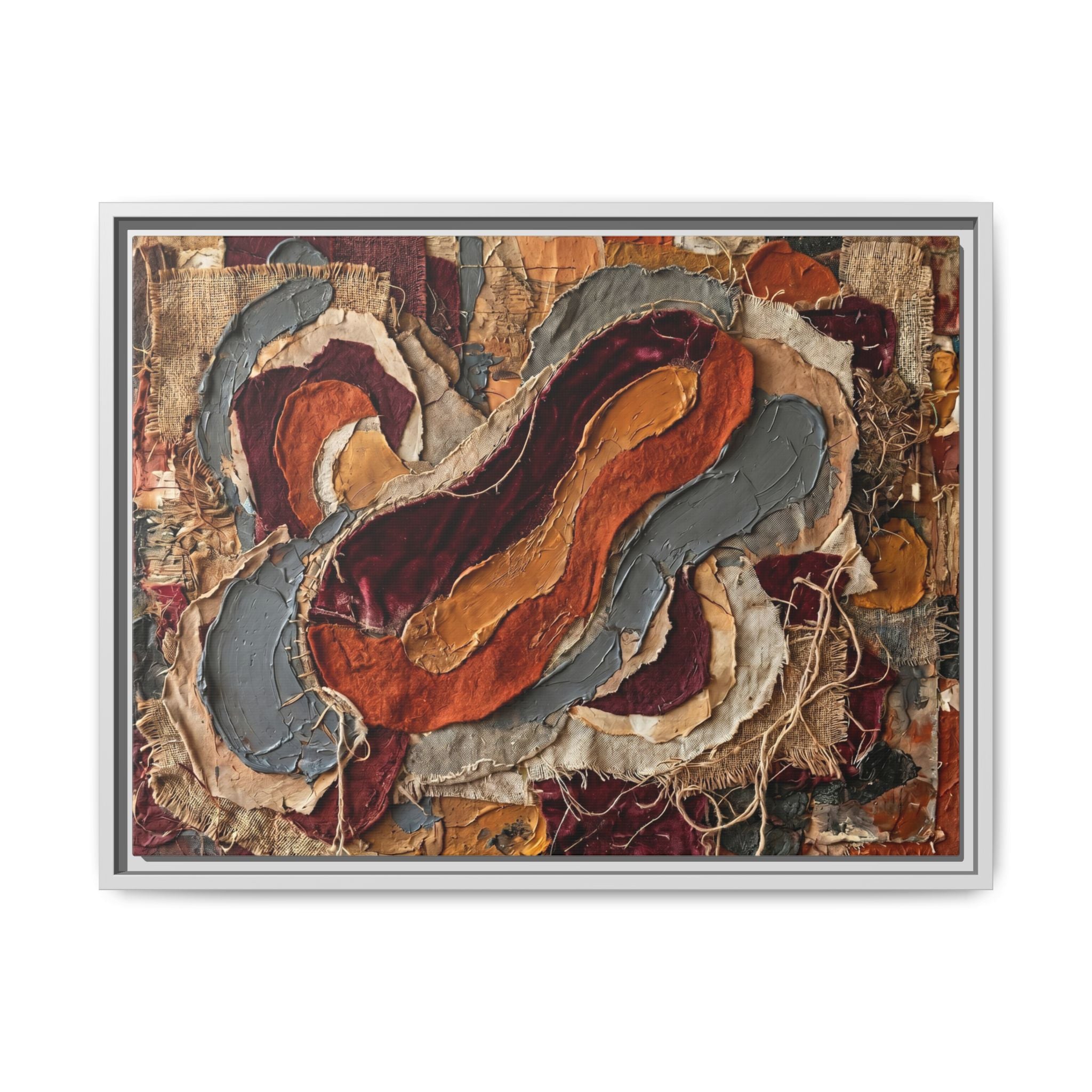 "Fluid Earth Waves" Abstract Mixed-Media Art Print — Burgundy, Terracotta, and Slate Grey