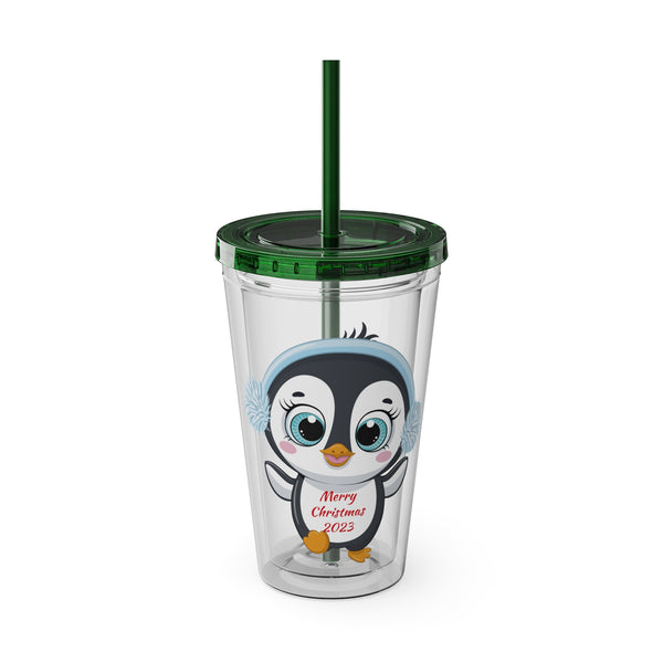 Christmas Tumbler with Straw, 16oz - Penguin M