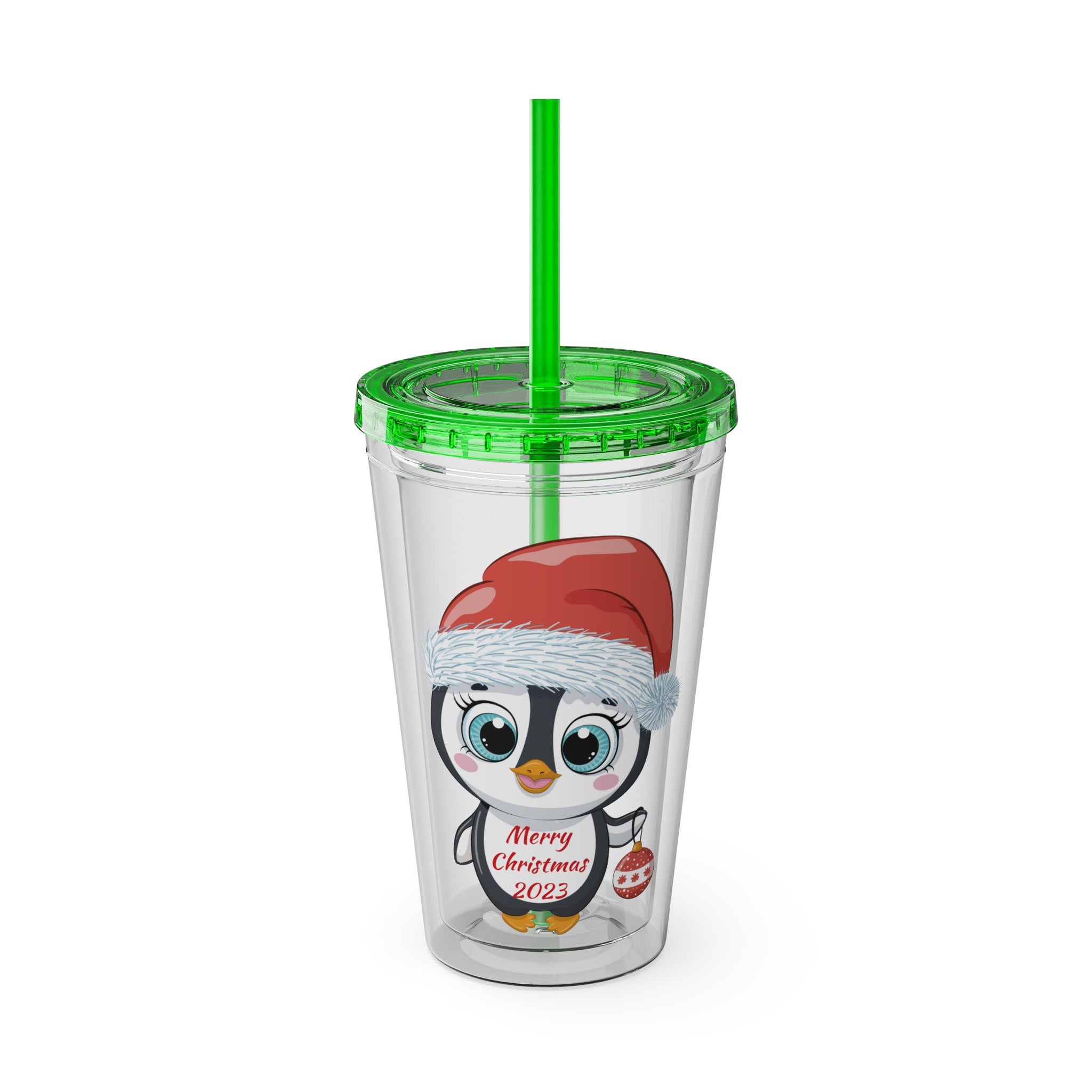 Christmas Tumbler with Straw, 16oz - Penguin C