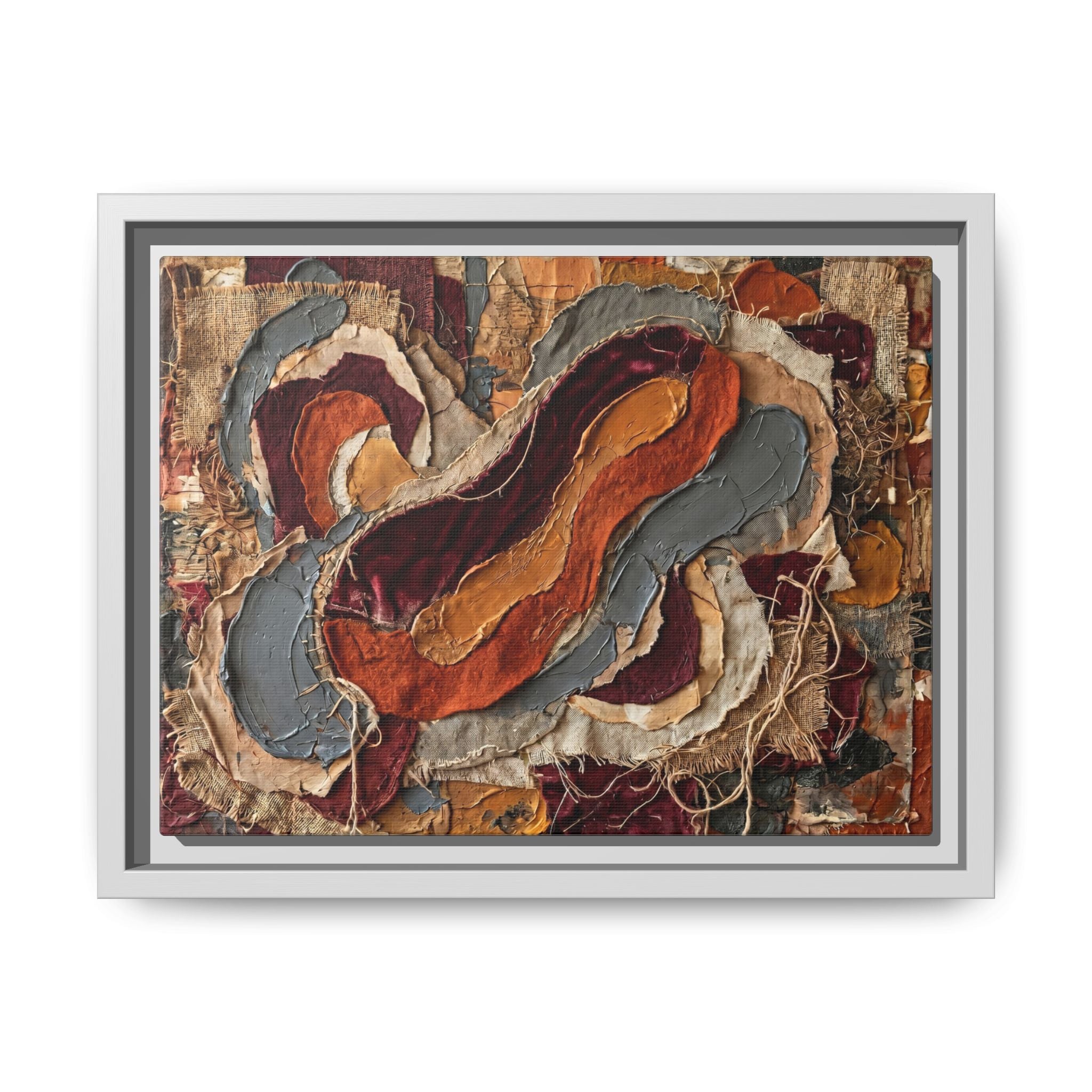"Fluid Earth Waves" Abstract Mixed-Media Art Print — Burgundy, Terracotta, and Slate Grey