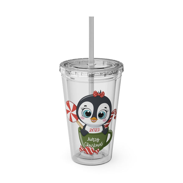 Christmas Tumbler with Straw, 16oz - Penguin R
