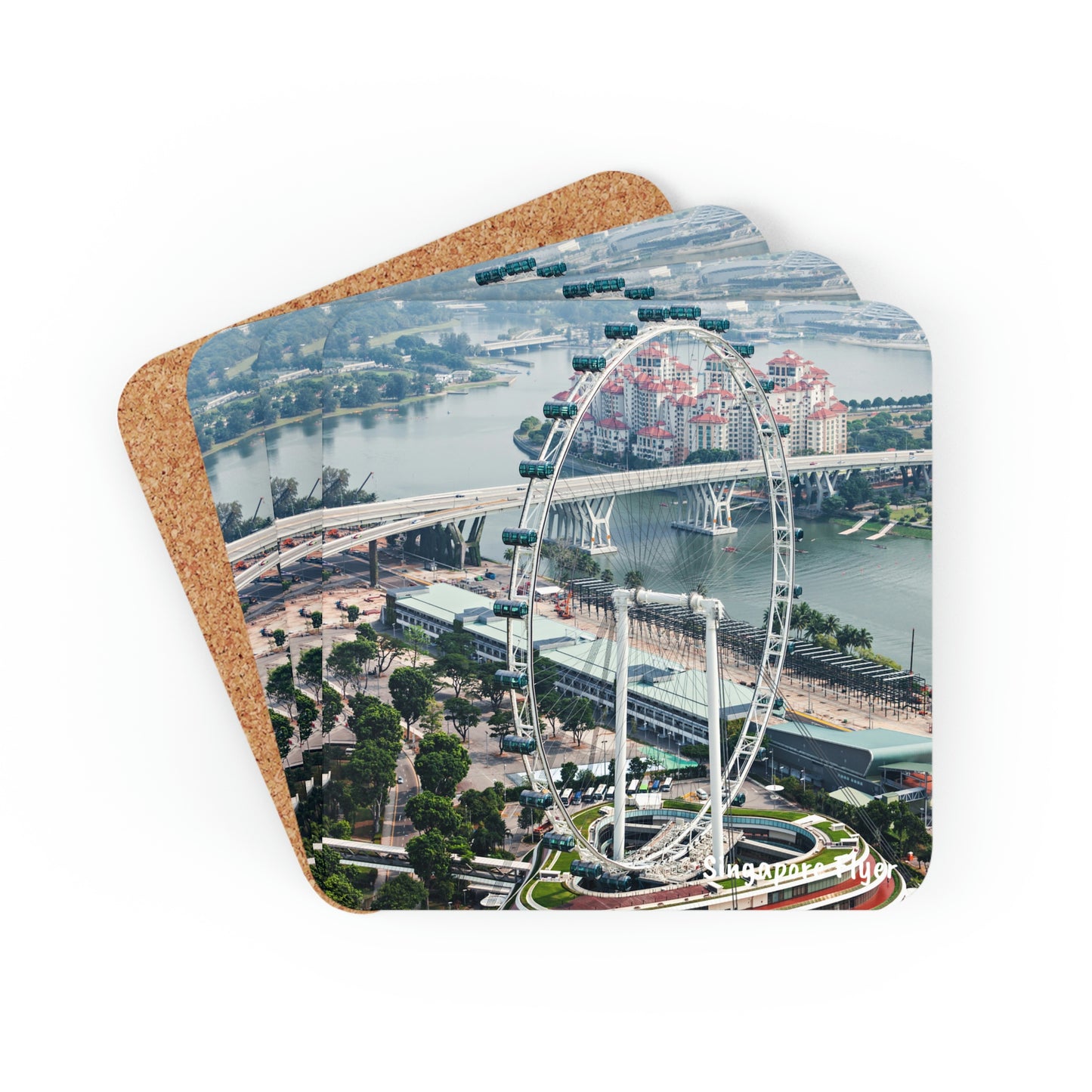 Corkwood Coaster Set (4) - SG Series (Singapore Flyer - Day View)