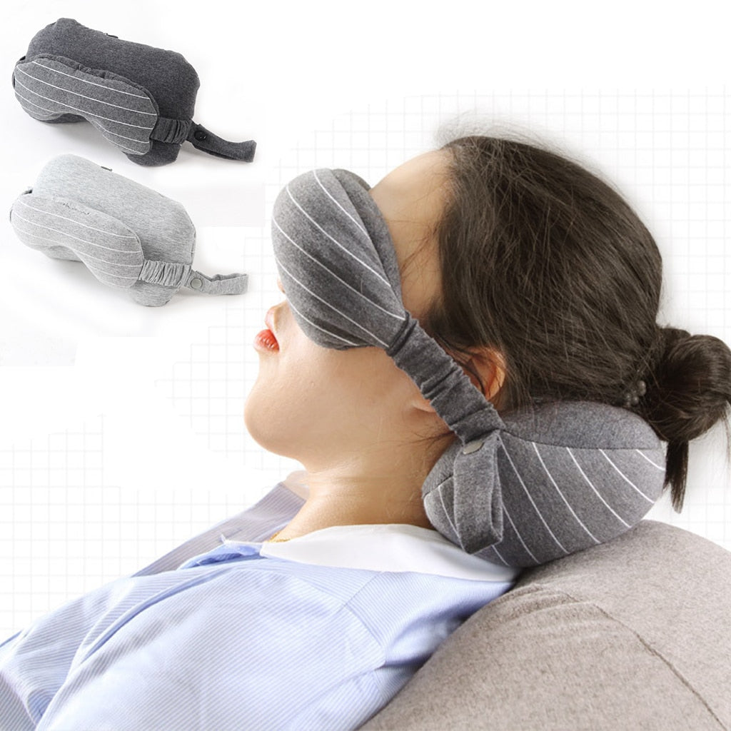 Comfortable eye mask with supporting neck pillow